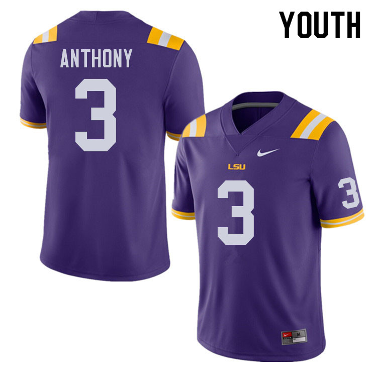 Youth #3 Andre Anthony LSU Tigers College Football Jerseys Sale-Purple